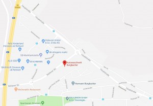 Eine Karte von Google Maps auf welcher die Autowaschwelt-Burgbacher zu sehen ist.